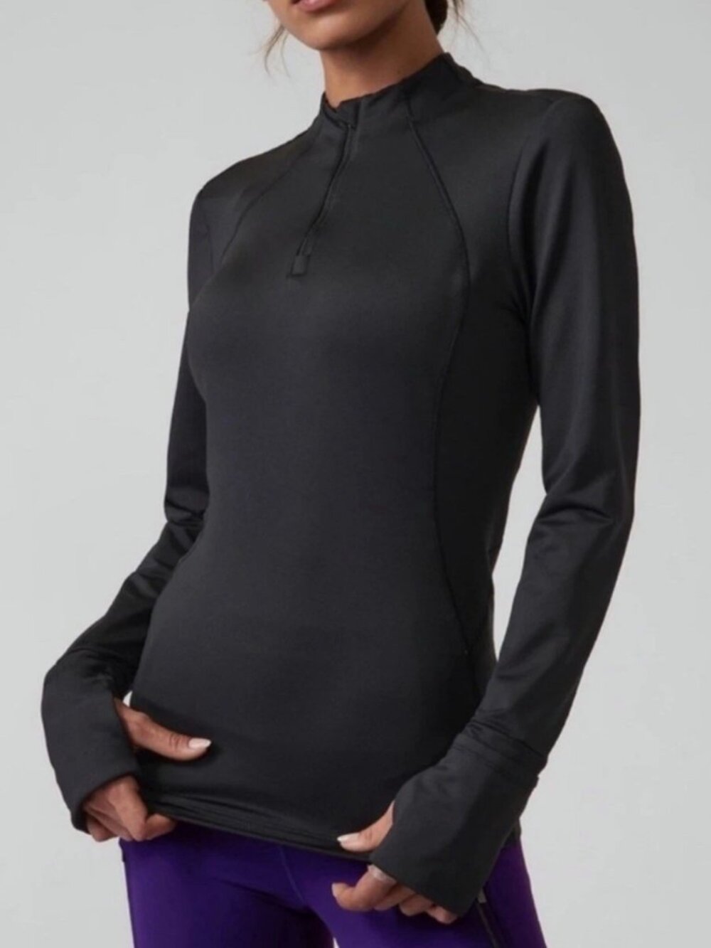Athleta Whistler half zip black fitted long sleeve runner jacket size S